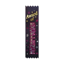 Award Of Excellence Value Pack Ribbons with gold and silver metallic lettering outlined in purple with stars