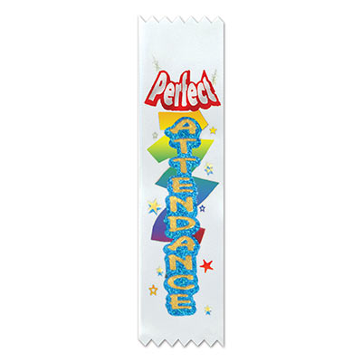 Perfect Attendance Value Pack Ribbons with multi colored metallic lettering and stars 