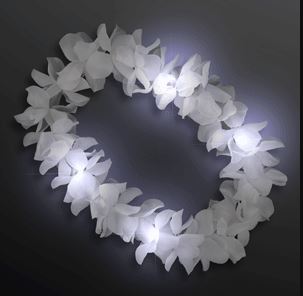 White Hawaiian Flower Light Up Lei for a Luau themed party