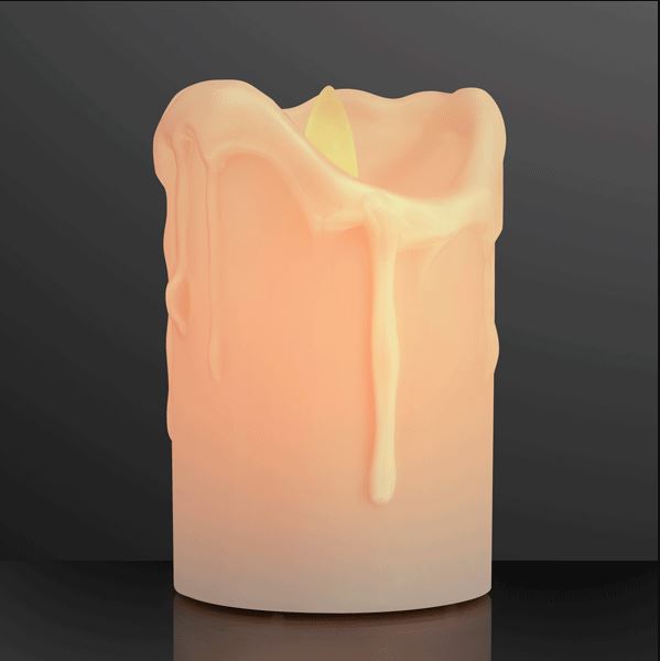 Pillar candle with LED light that gives a moving effect. 